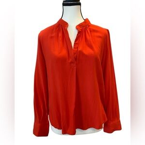 Zadig & Voltaire Tink Flame Red Split-Neck Long Sleeve Blouse Size L